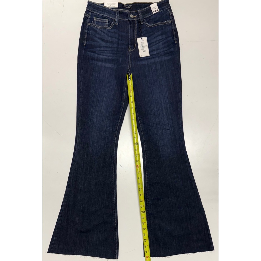 Judy Blue High Waist Flare Jeans Dark Raw Hem Stretch Denim 11/30 32" inseam New